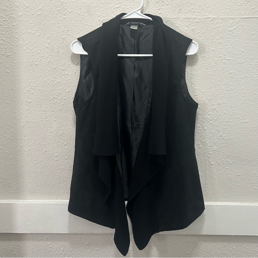 Christopher & Banks Black Faux Suede and Knit Waterfall Open Vest Small